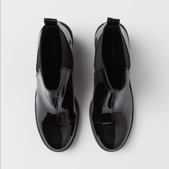 H&M Black Patent Ankle Boots With Block Heel - Picture 2 of 9